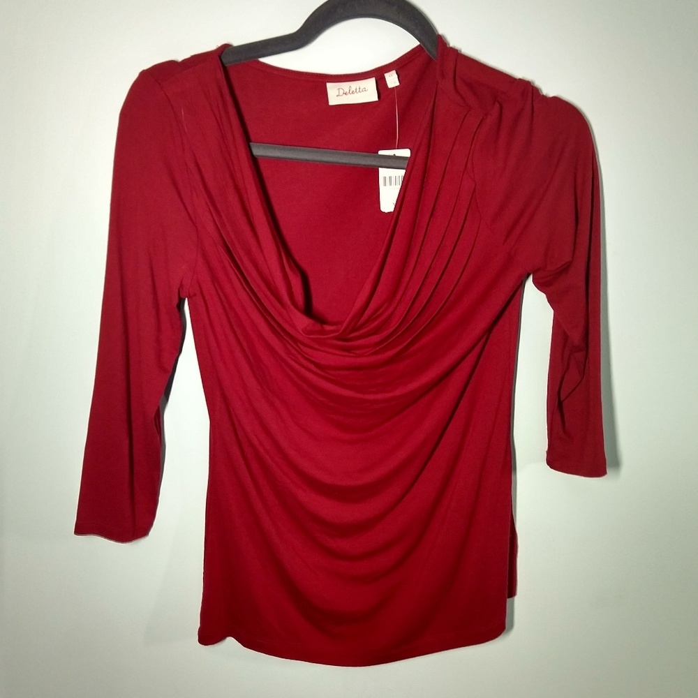 Anthropologie Red Low Cowl Neck Top